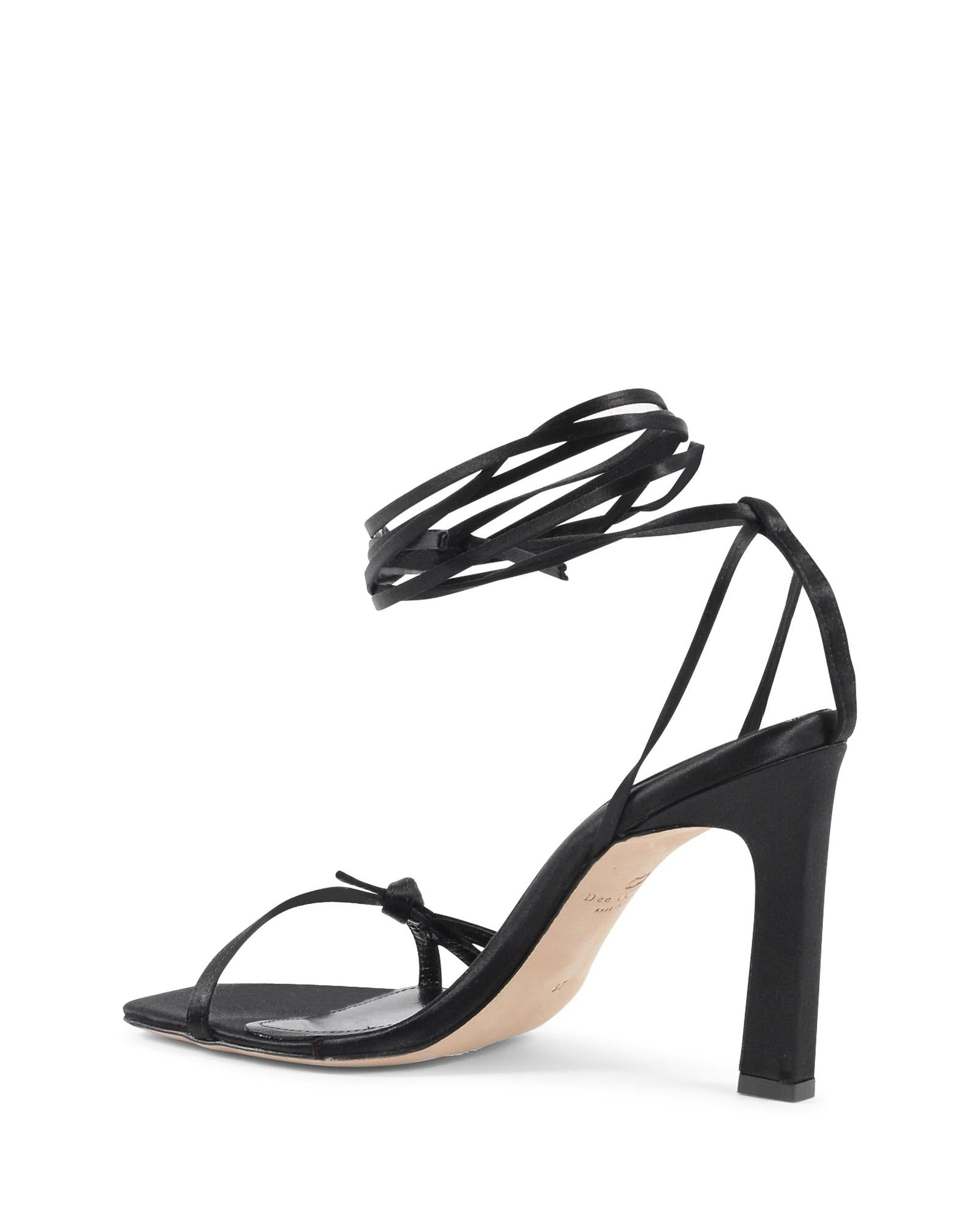 Black Satin Strap-On Sandals