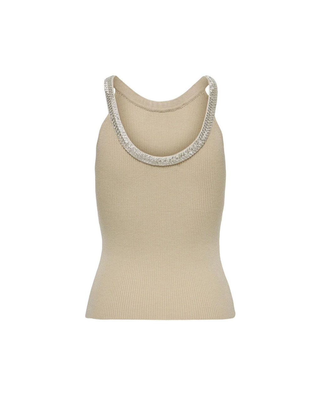 Beige Nylon  Elastane Tank Tops