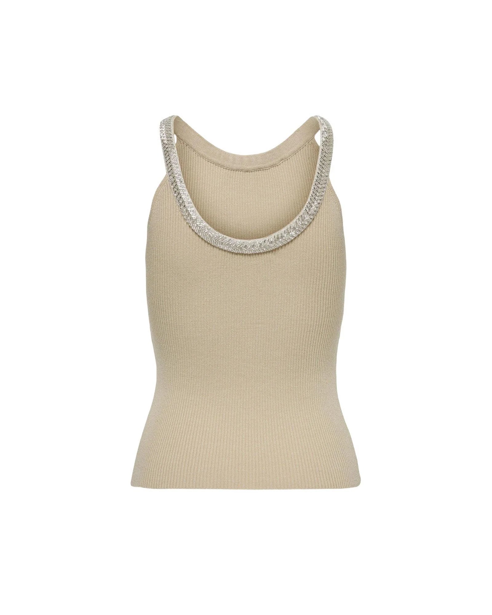 Beige Nylon  Elastane Tank Tops