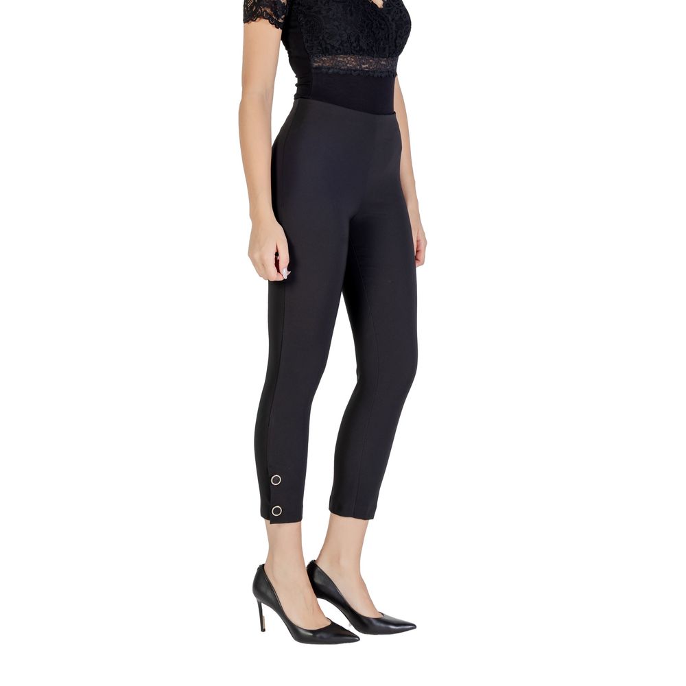 Black Polyester Casual Pants