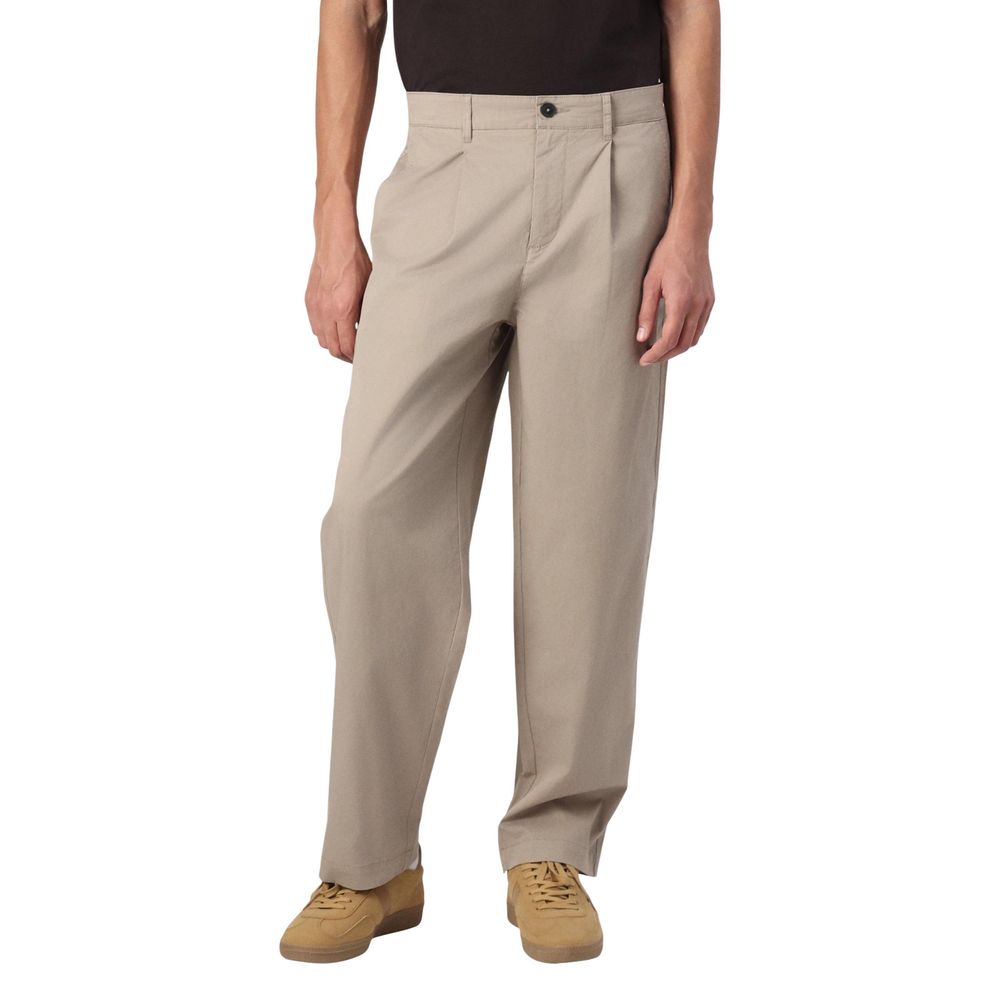 Beige Cotton Casual Pants