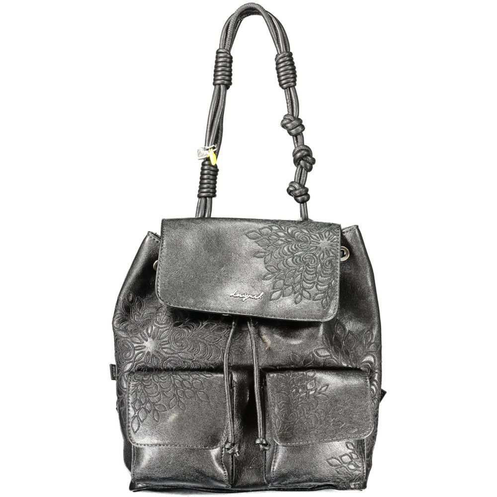 Black Polyurethane Women's Mini Backpack