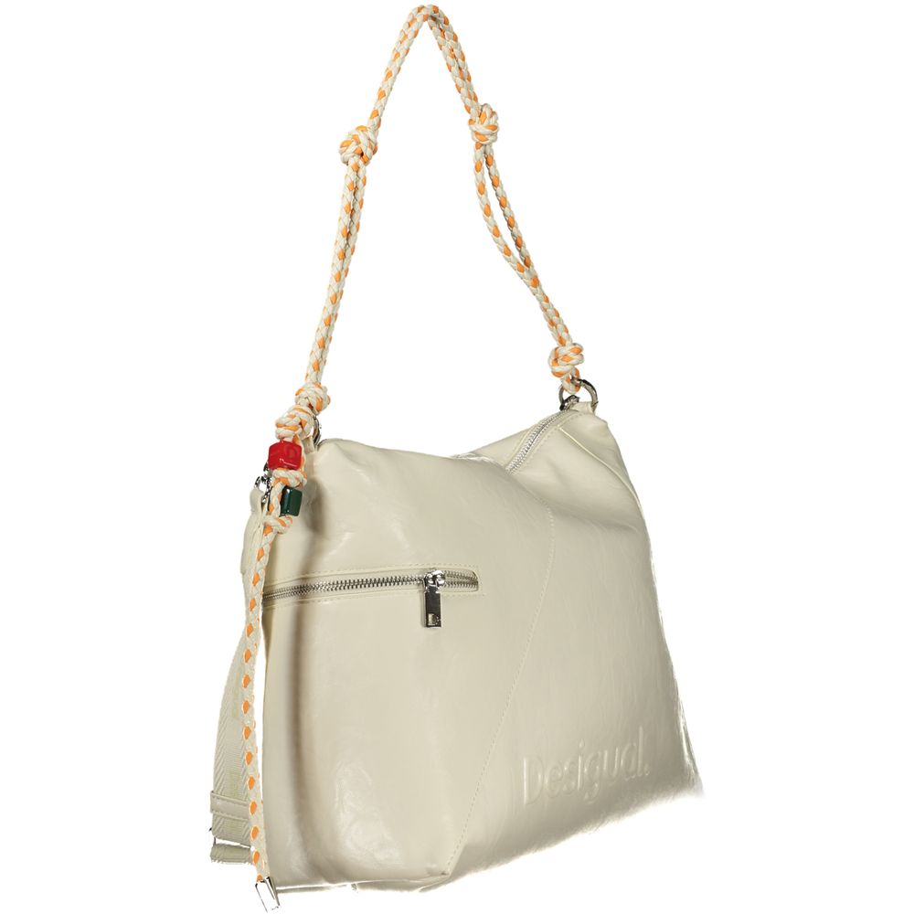 Ecru Polyurethane Women Handbag