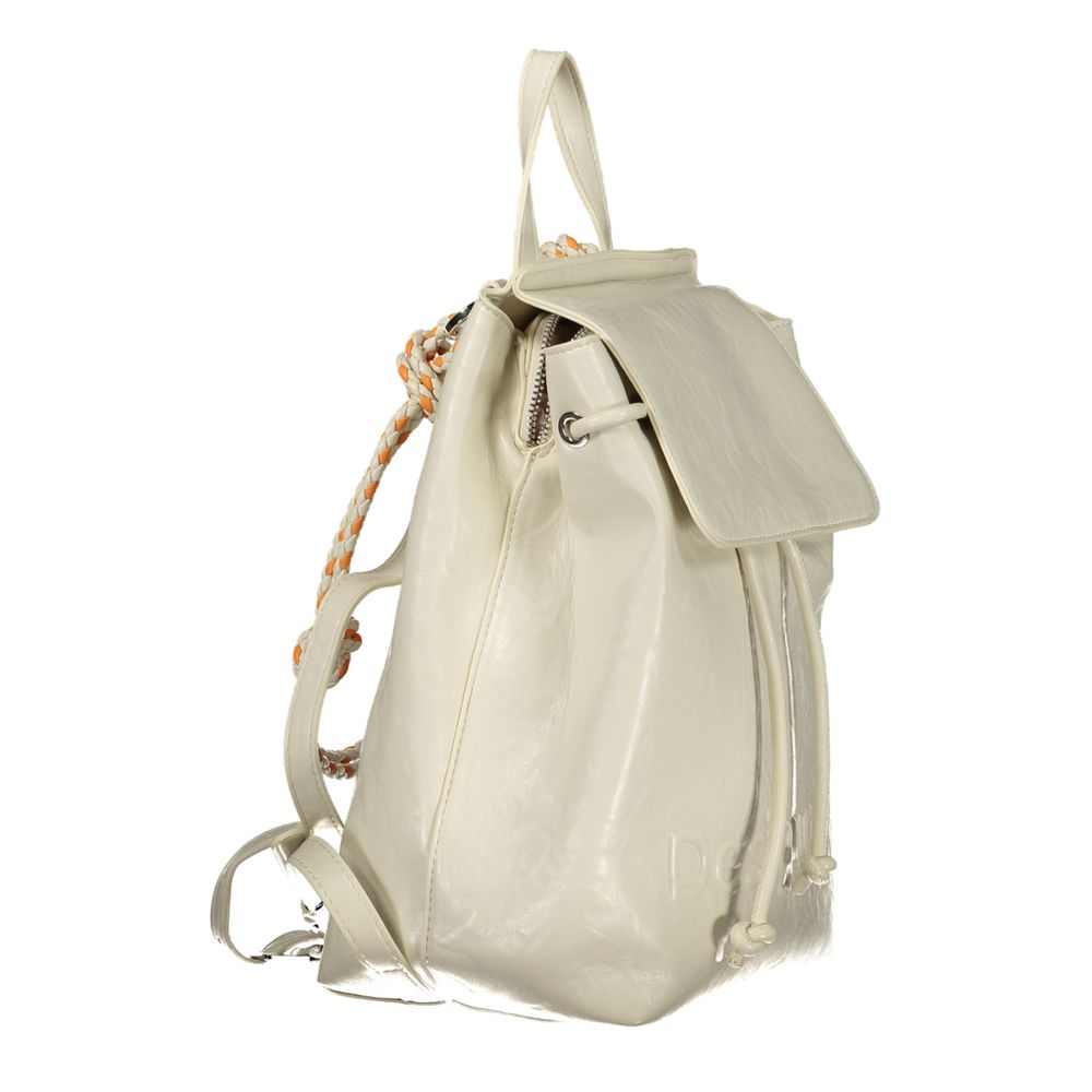 Ecru Polyurethane Women Backpack