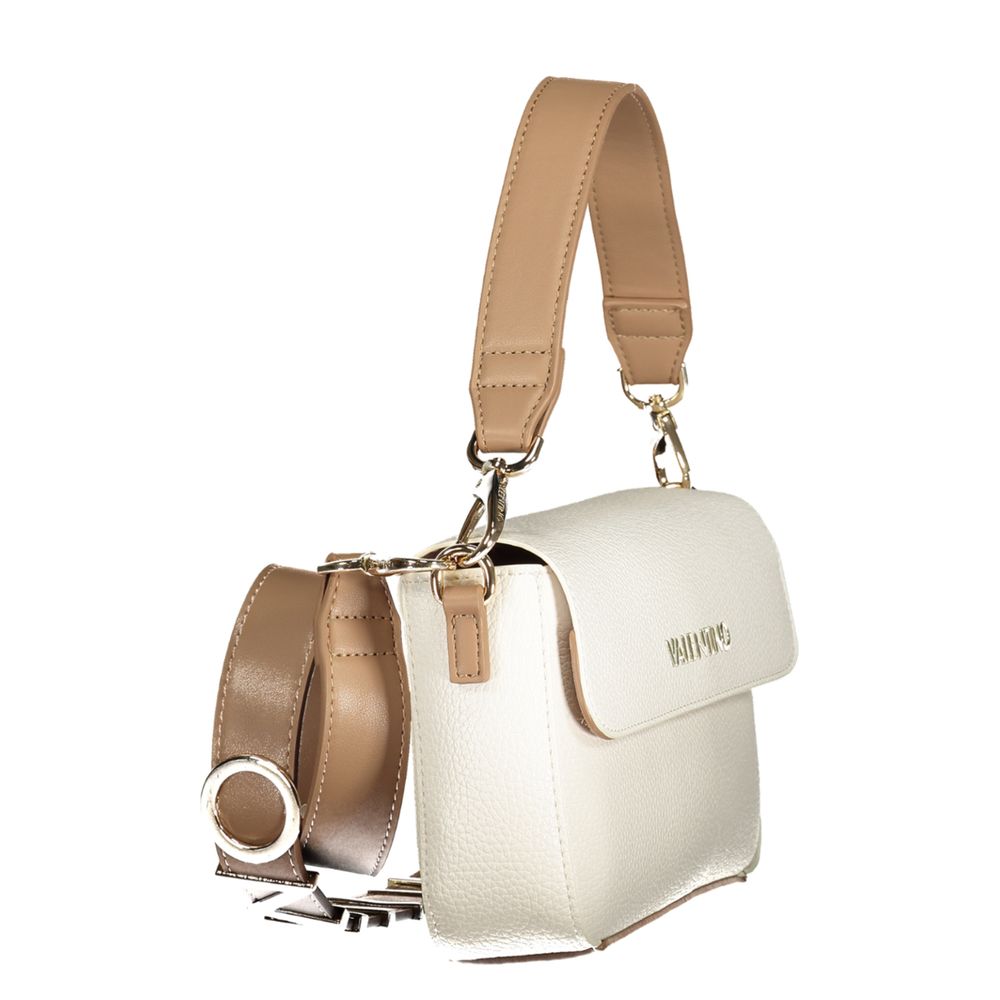 White Polyurethane Woman Bag with Removable Strap and Internal Pocket