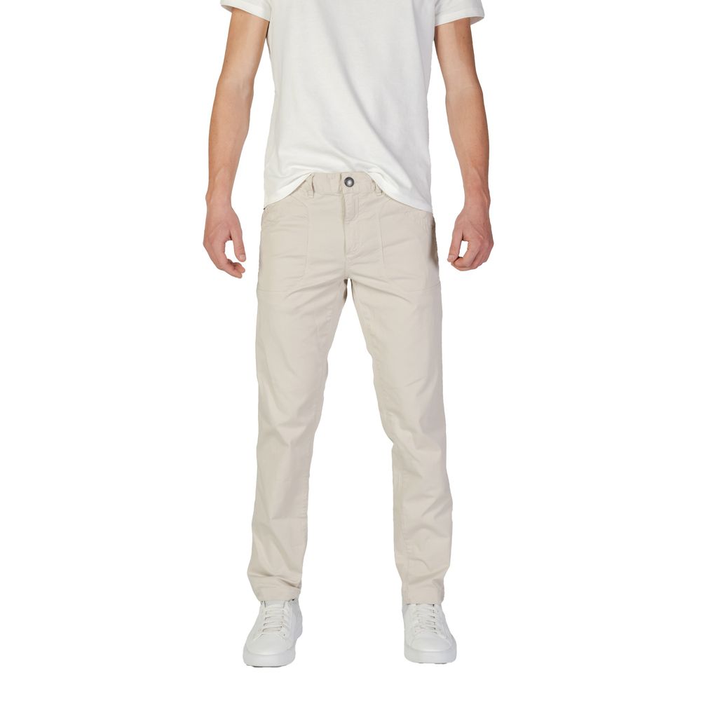 Beige Cotton Casual Pants