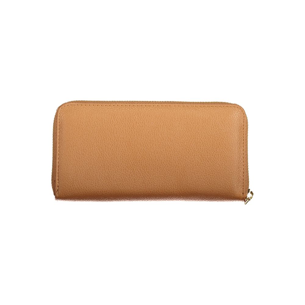 Brown Polyurethane Women Wallet with Zip Closure