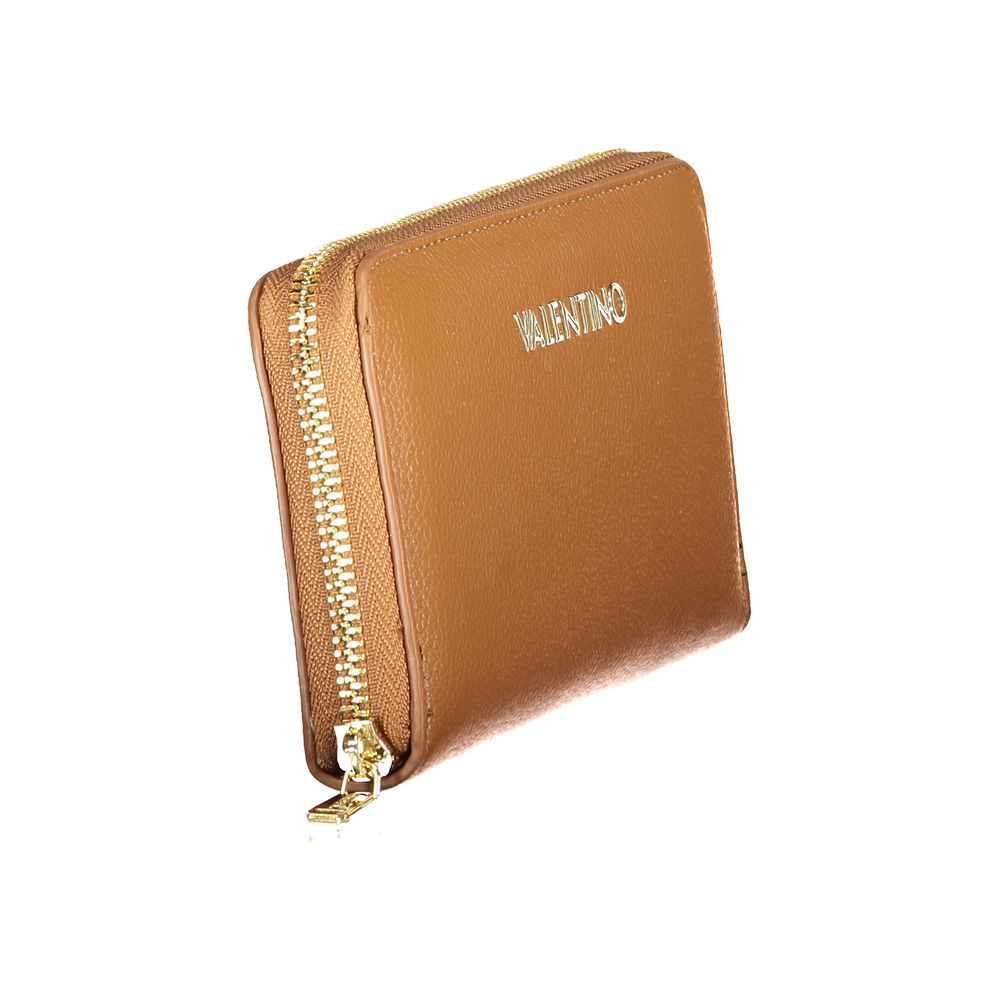 Brown Polyurethane Women Wallet with Zip Closure