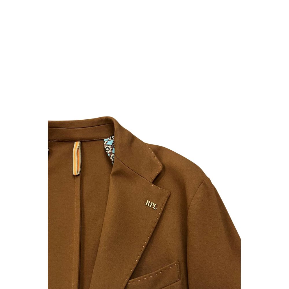 Brown Viscose Men Jacket
