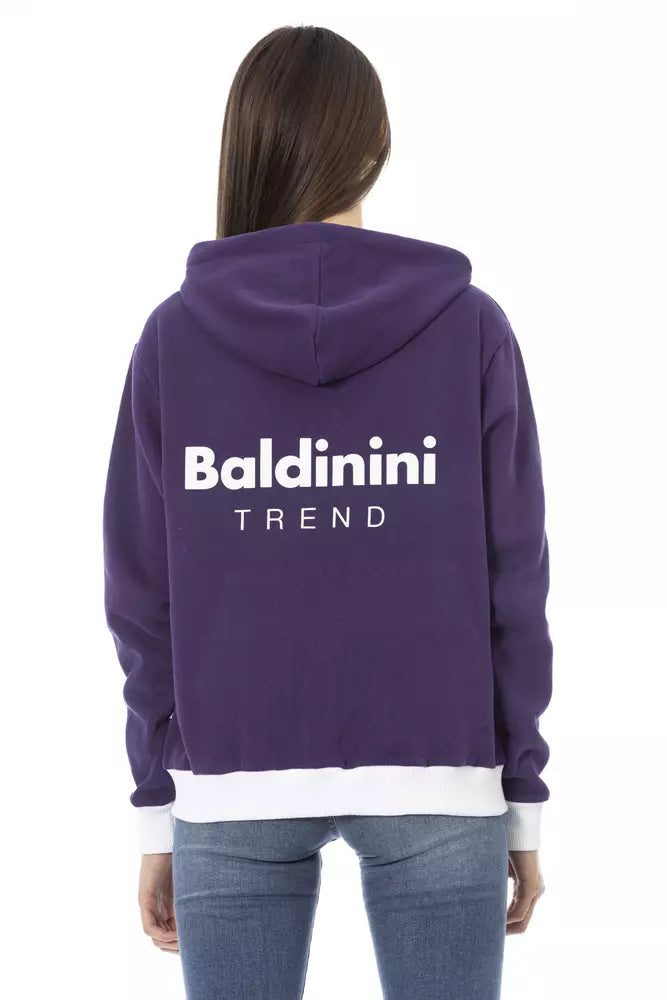 Purple Cotton Women Sweater with Adjustable Hood