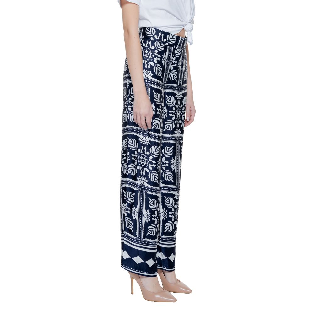 Blue Viscose Casual Pants