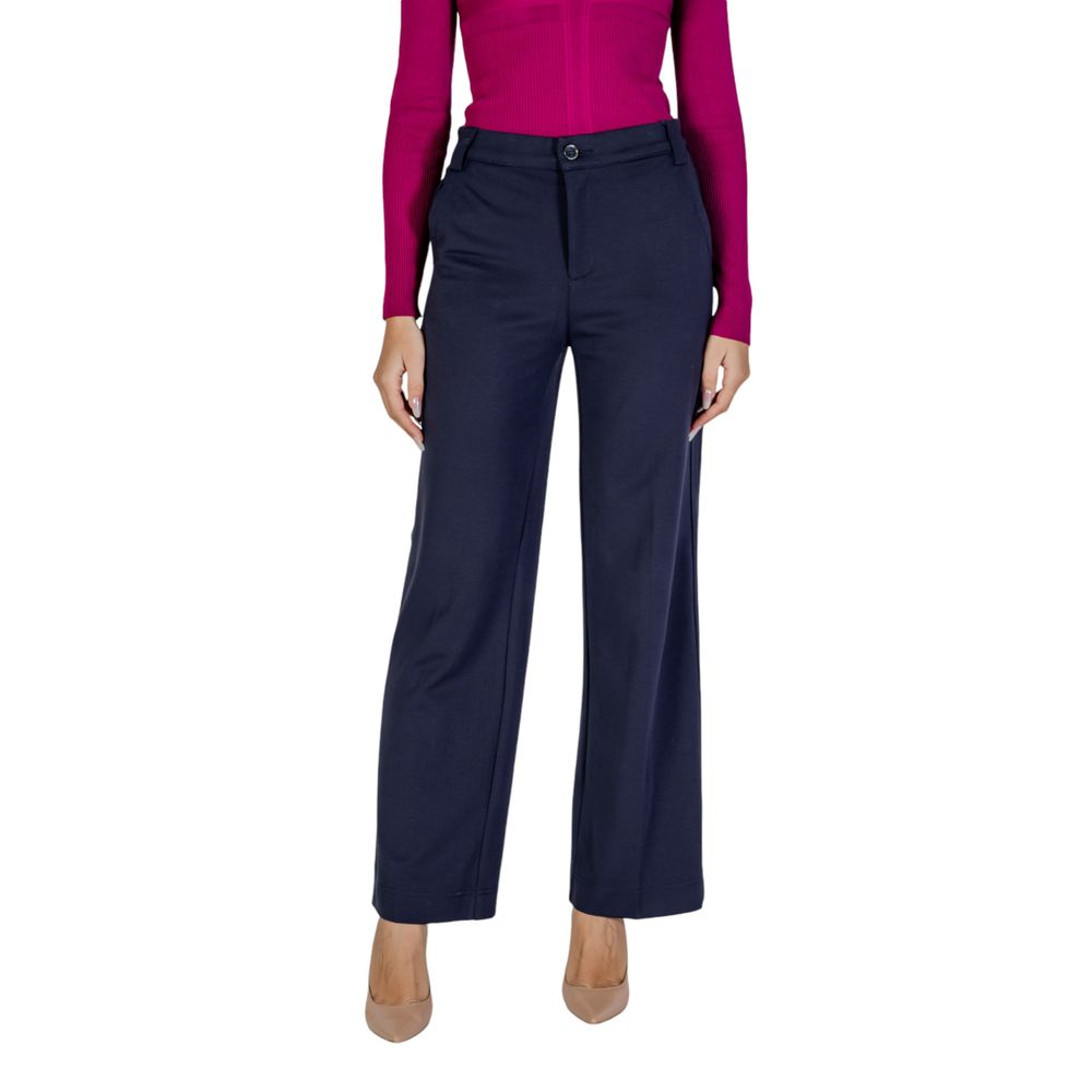 Blue Viscose Casual Pants