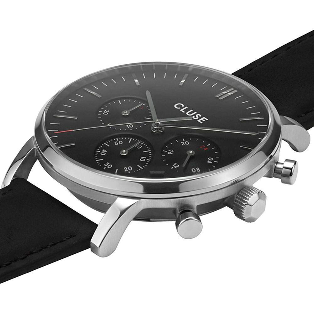 Black Leather Dress Watch