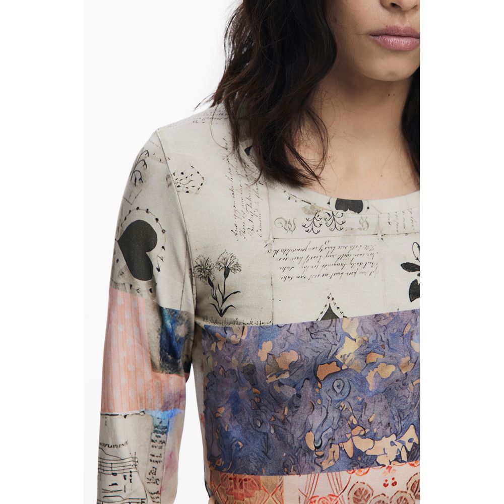 Beige Viscose Women T-Shirt