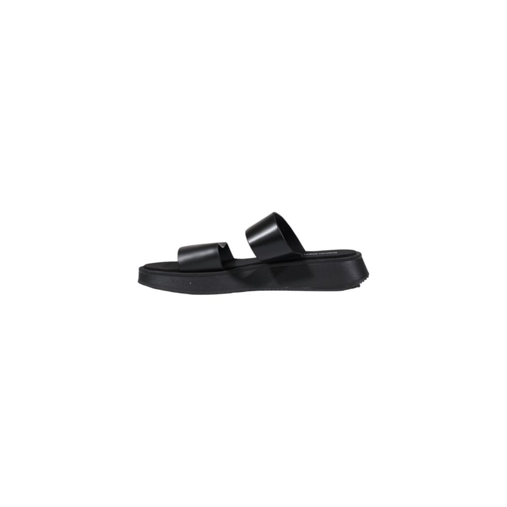 Black Leather Flat Sandals