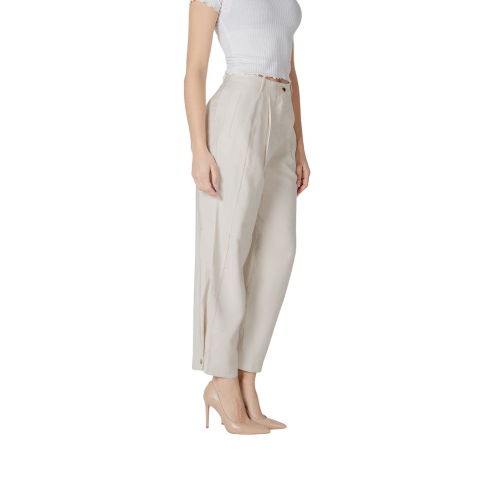 Beige Viscose Casual Pants