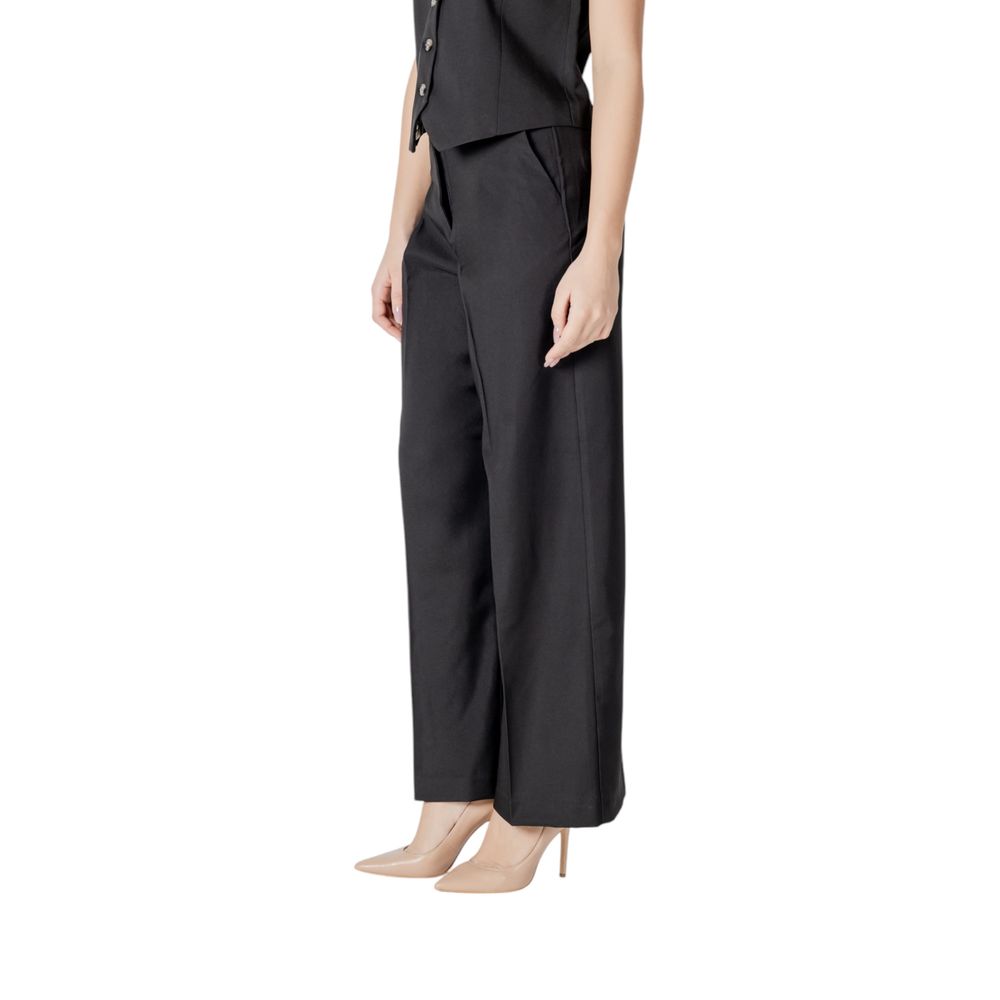 Black Polyester Casual Pants