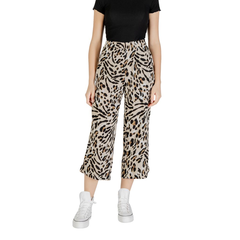 Beige Viscose Cropped Pants