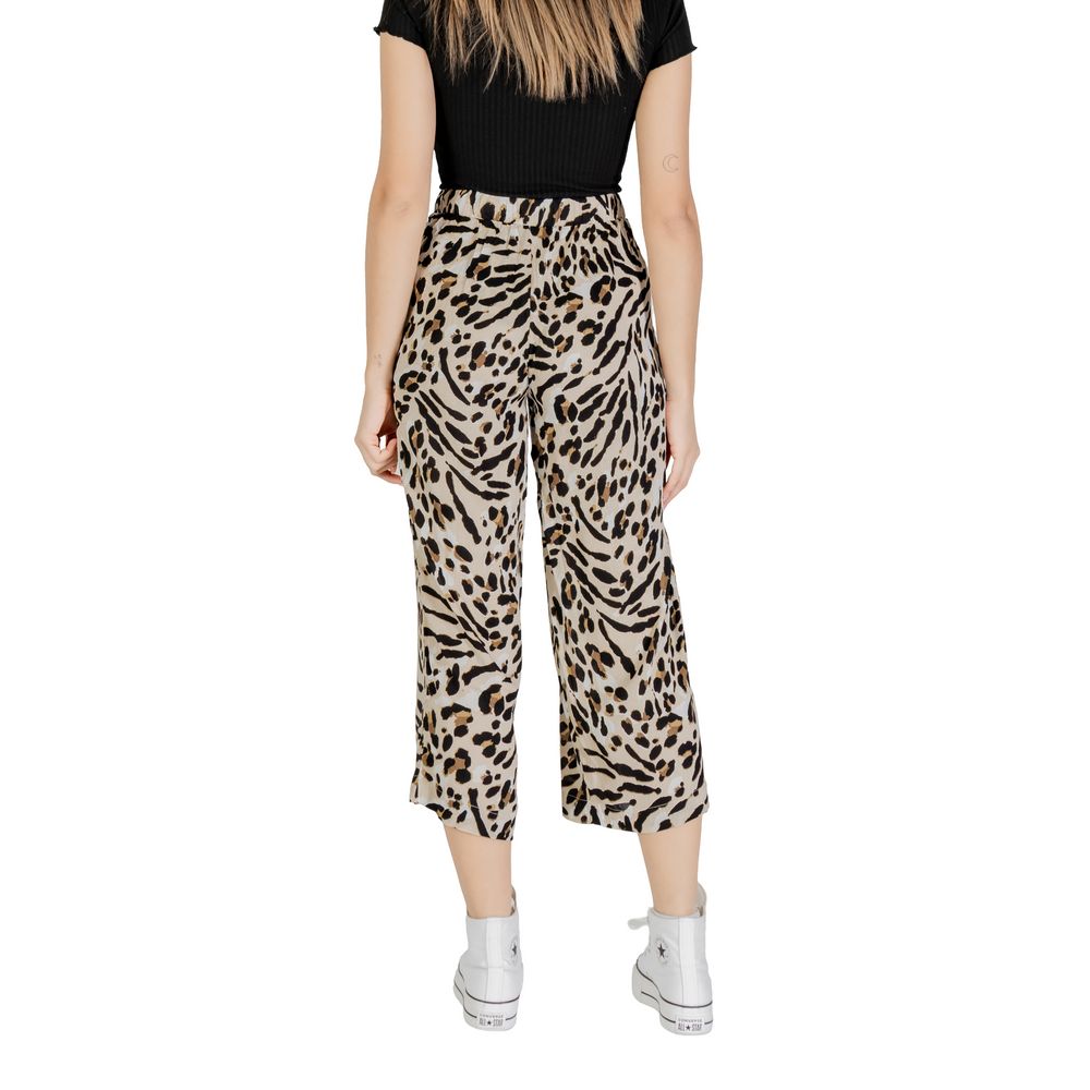 Beige Viscose Cropped Pants