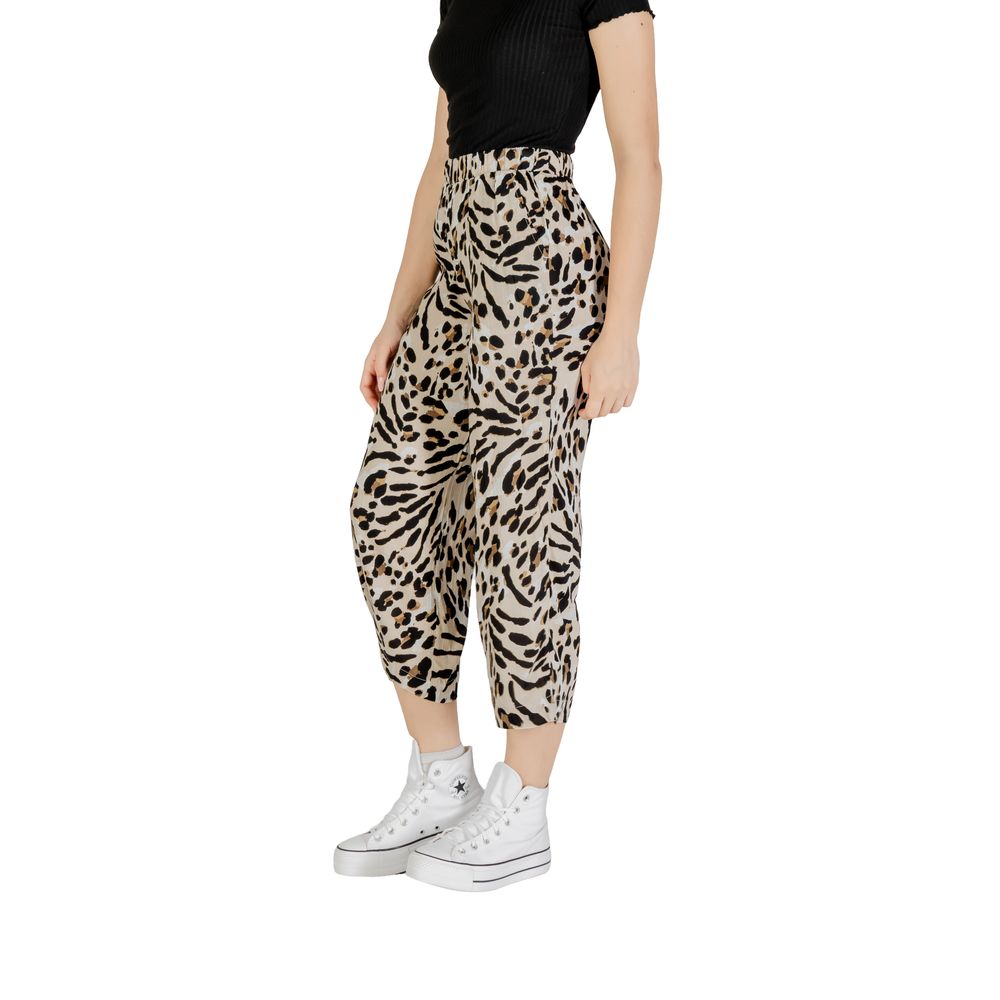 Beige Viscose Cropped Pants