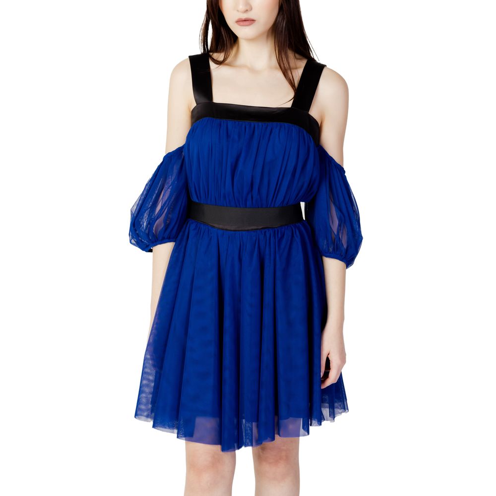 Blue Polyester Midi Dress