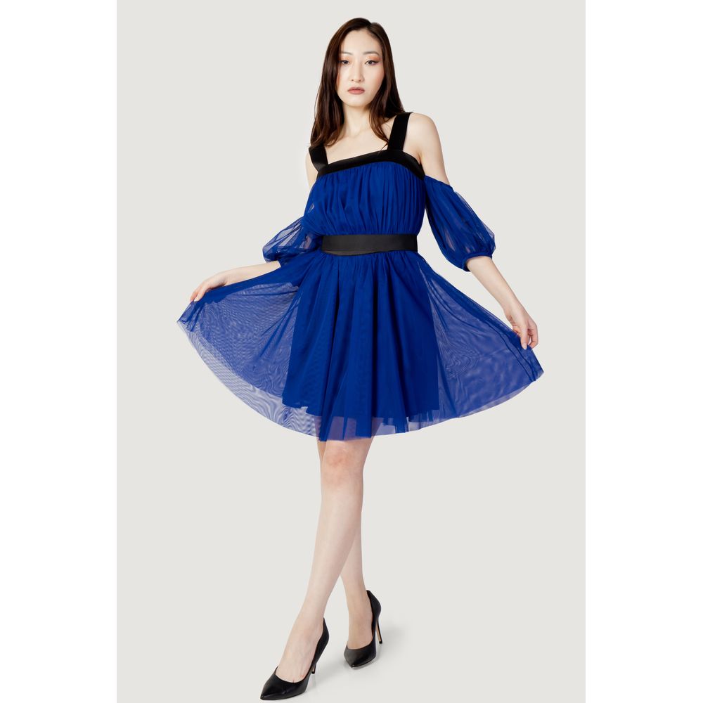 Blue Polyester Midi Dress