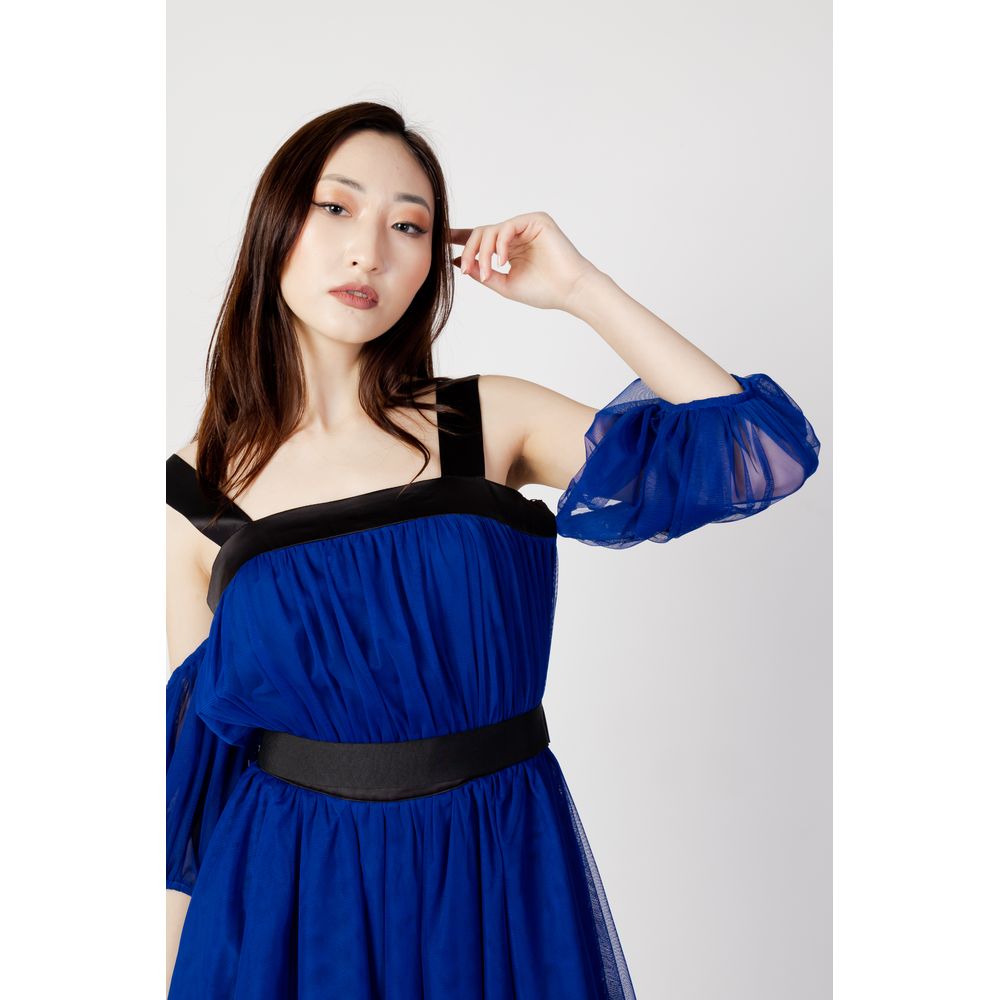 Blue Polyester Midi Dress